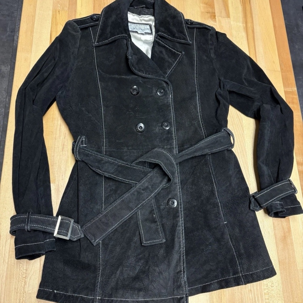 Wilsons Leather Black Trench Coat Y2K - Picture 8 of 12